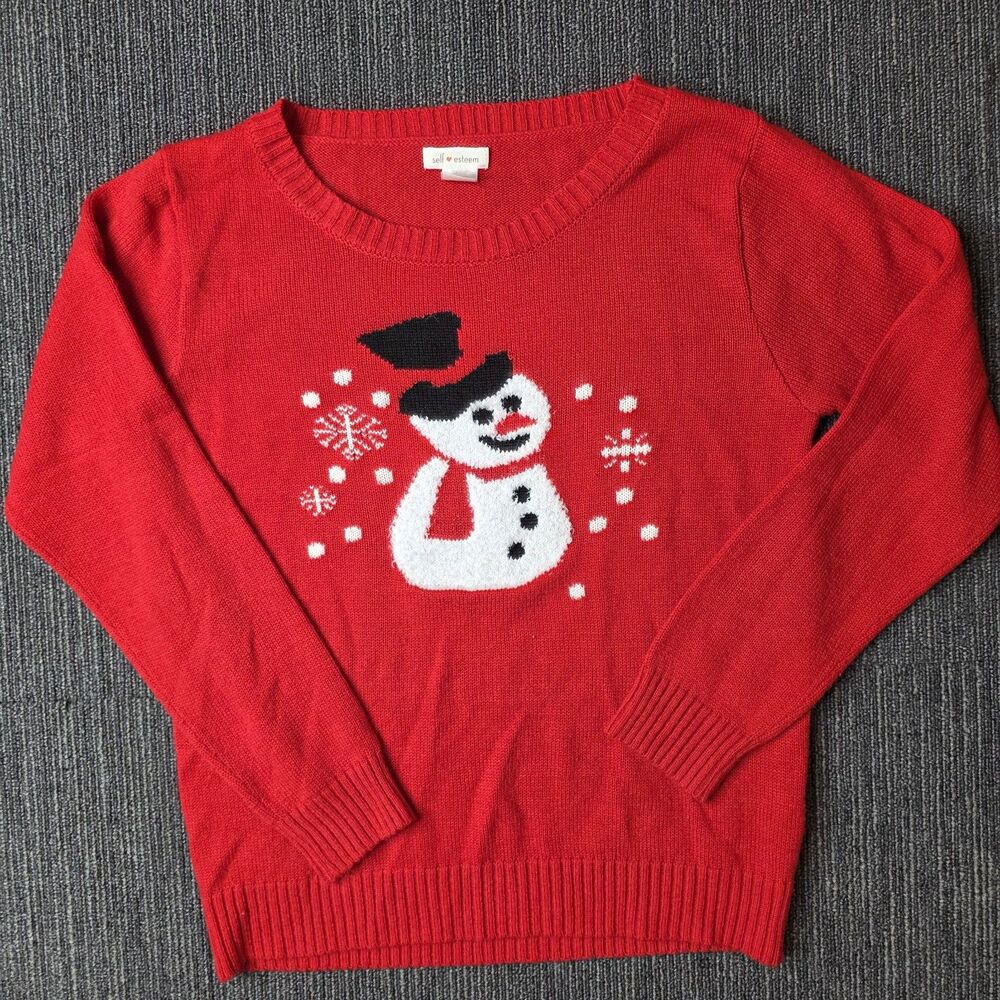 Snowman Sweater Size Large Red Christmas Holiday Ugly Winter Party Long Sleeve